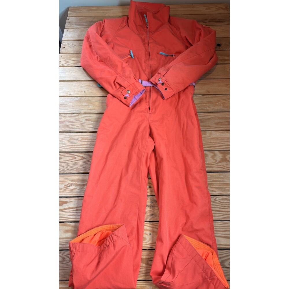 SOS Vintage Women’s Full zip Snow Pants jumpsuit size 42 Neon red DB